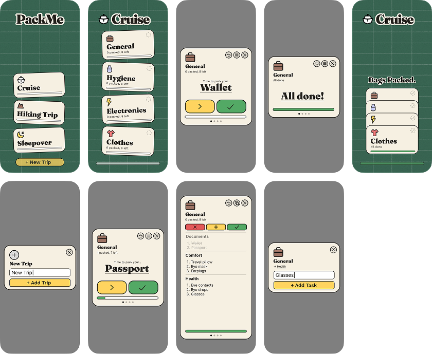 High-fidelity app screens, set 1