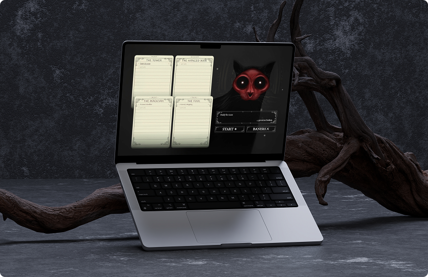 Skullcat's Omen on a laptop