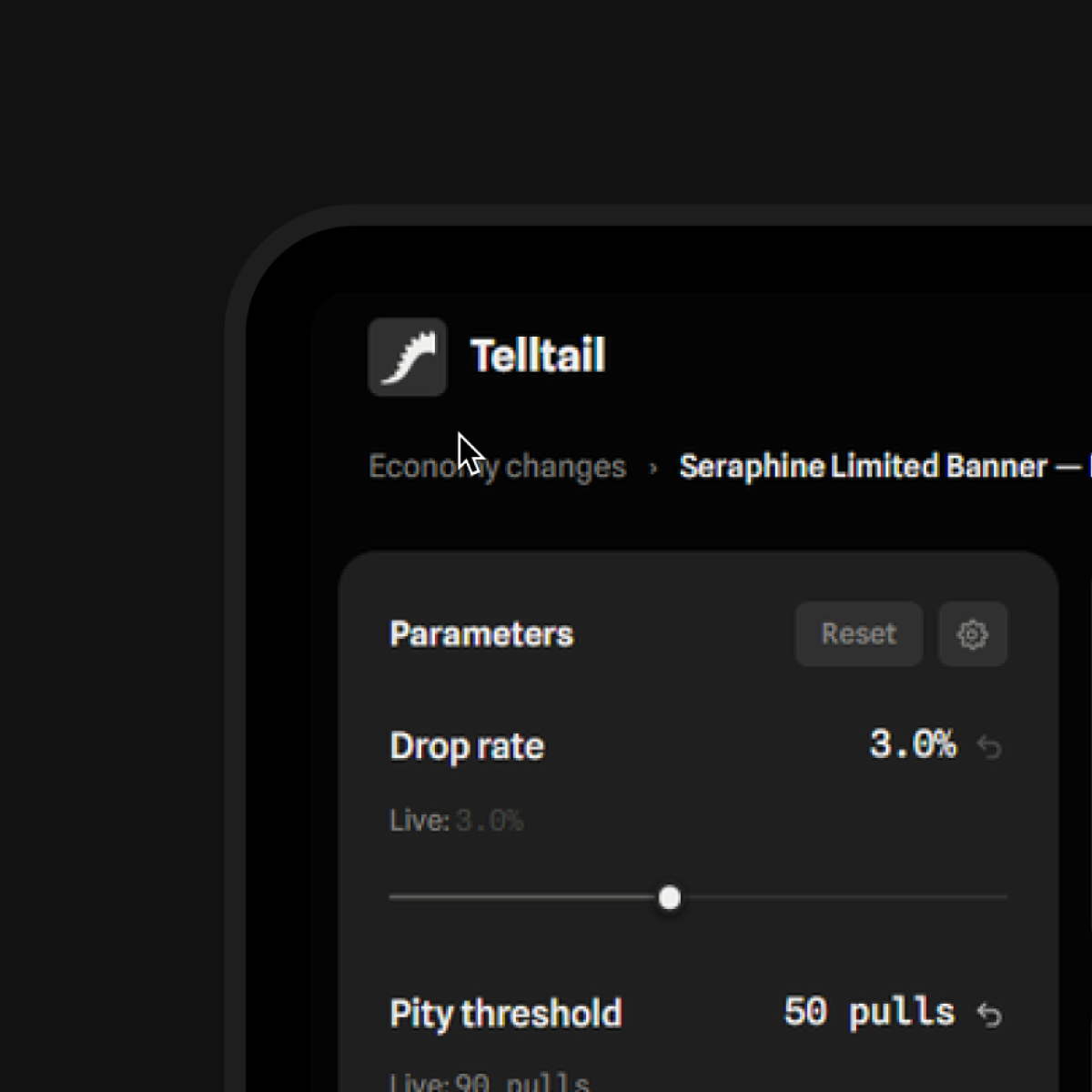 Telltail logo mark applied above the live dashboard UI